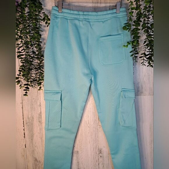 NWT Reasons Baxter Multi pocket Cargo Sweatpants/Joggers in Aqua - Picture 5 of 8
